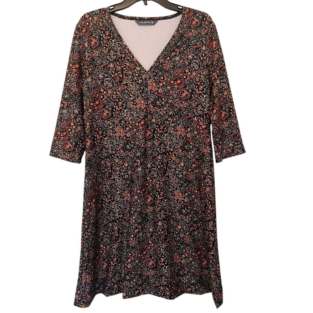 “SOLD” NUU MUU Go-Be "Boheme" Dress Floral Paisley Print V-Neck 3/4 Sleeve Sz L